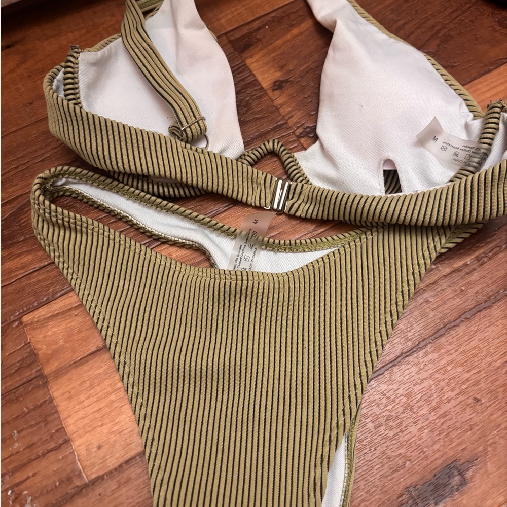 Olive Ribbed Two-Piece Bikini Set - Picture 2 of 2